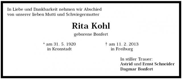 Bonfert Rita 1920-2013 Todesanzeige